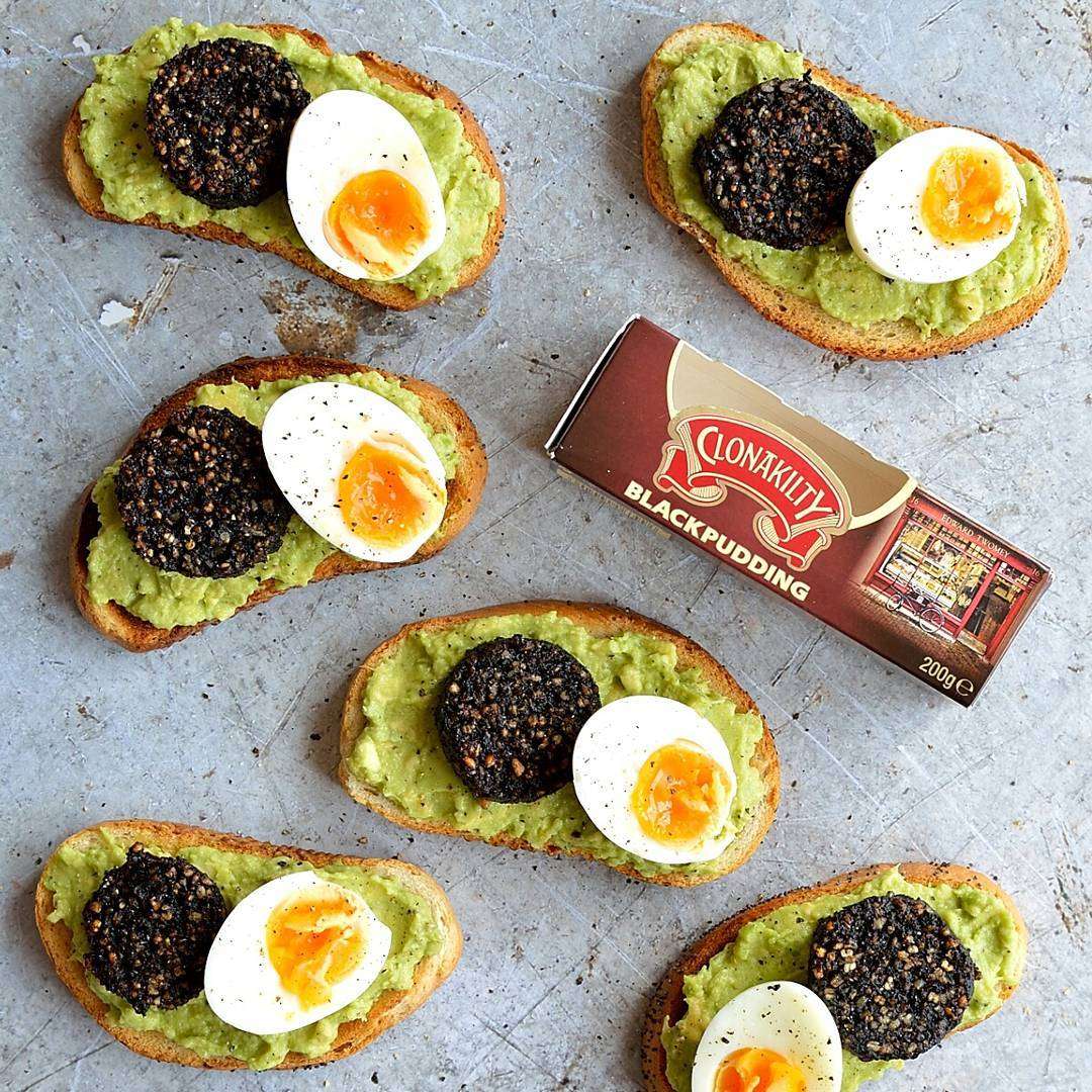 Clonakilty Blackpudding Croutes with Avo and Egg